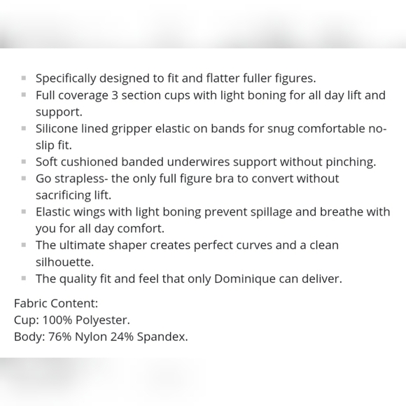 Dominique White Full Figure Convertible Underwire Bra - Sz 44G - Picture 7 of 8